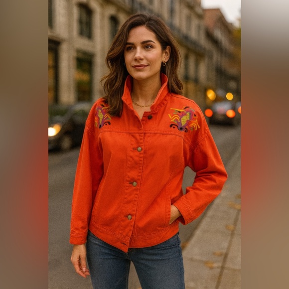 90's Unique Orange Graphic Jacket by IB Diffusion Size 14 - Picture 6 of 14